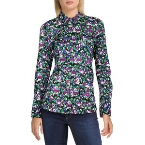Lauren Ralph Lauren Womens Floral Long Sleeve Button-Down Top Large